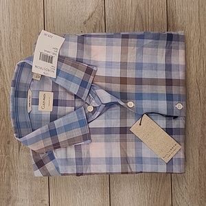 CULTURATA Italy Tailored Fit Pink Blue Plaid Cotton Sz 16.5 L Dress Shirt‎ NEW